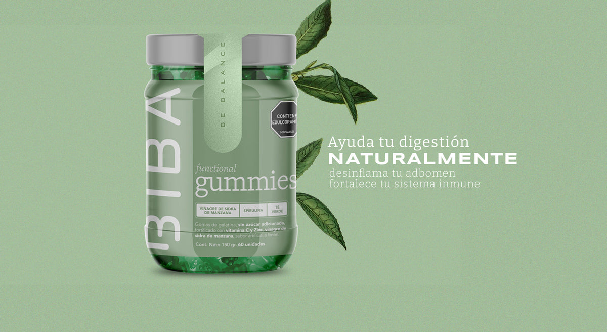 Gomitas de vinagre de manzana con spirulina y vitamina C BIba Well que ayudan a la digestión y a reducir la hinchazón abdominal